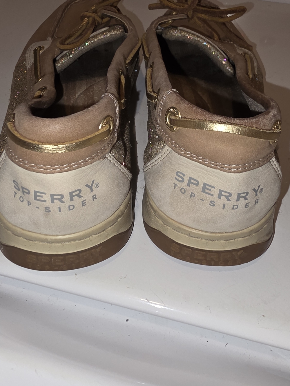 Sperry Tan Glitter-Trim Boat Shoes - Picture 4 of 5